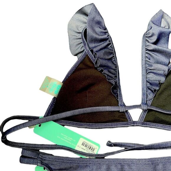 sand castle Navy Solid Ruffle Bikini Set Size Large - Picture 8 of 14